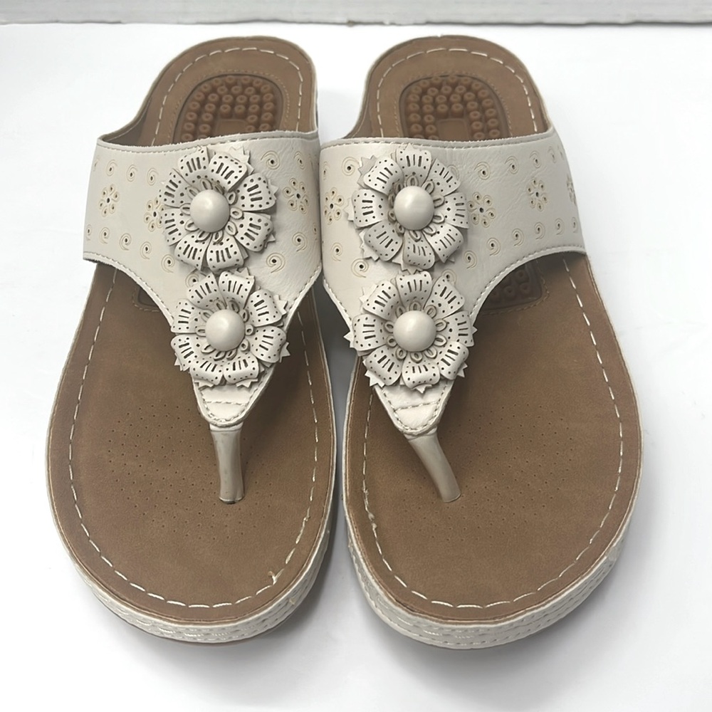 Ecetana Womens Sandals Platform Wedge - Size US 10 EU 41 - Color White And Brown